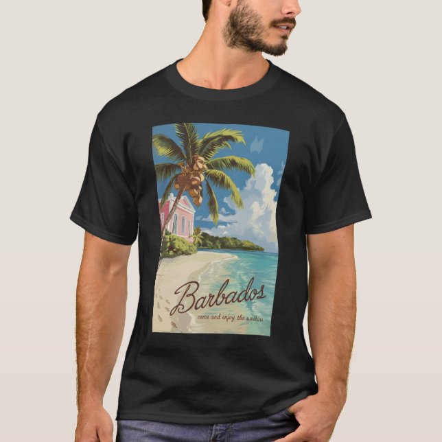 Barbados Painterly Travel Art Vintage T-Shirt (Front)