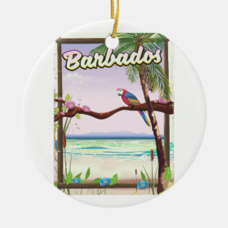 Barbados Parrot Landscape travel poster Ceramic Tree Decoration