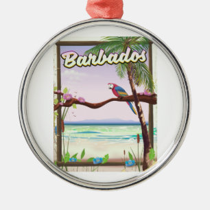 Barbados Parrot Landscape travel poster Metal Tree Decoration