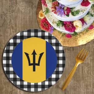 Barbados Plate, buffalo plaid & Barbados Flag Paper Plate