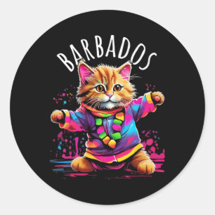 Barbados Quirky Funny Cute Colourful Dancing Cat D Classic Round Sticker