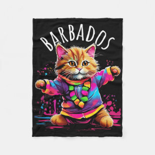 Barbados Quirky Funny Cute Colourful Dancing Cat D Fleece Blanket