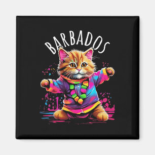 Barbados Quirky Funny Cute Colourful Dancing Cat D Magnet