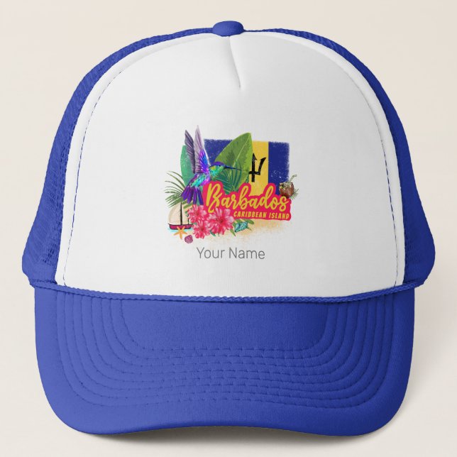 Barbados Retro Caribbean Vintage Island Souvenir Trucker Hat (Front)