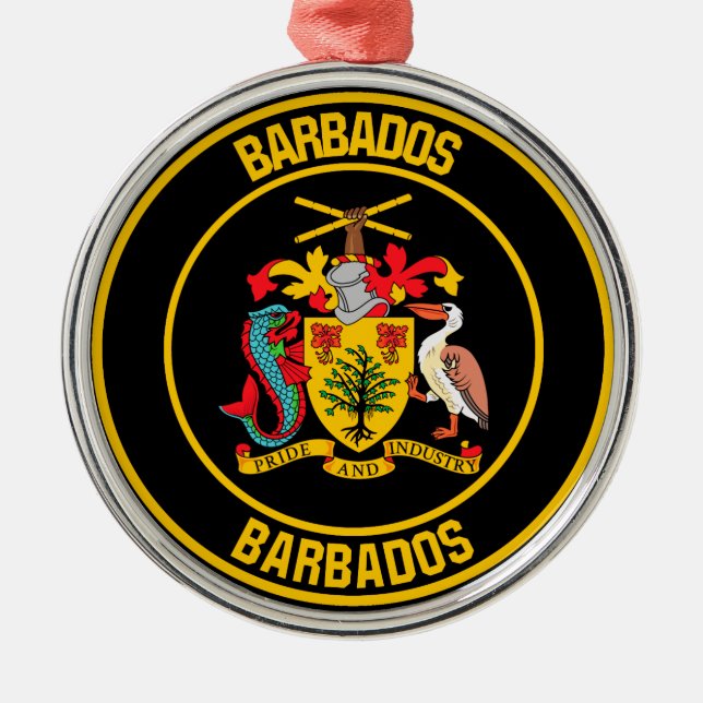 Barbados Round Emblem Metal Tree Decoration (Front)