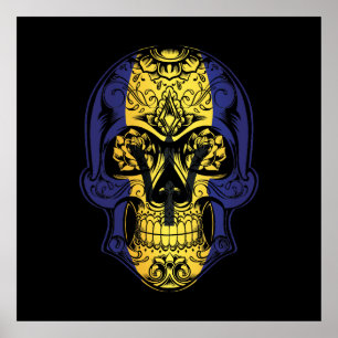 Barbados Skull And Roses Flag Poster
