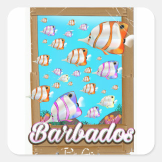 Barbados Tropical Fish travel poster Square Sticker