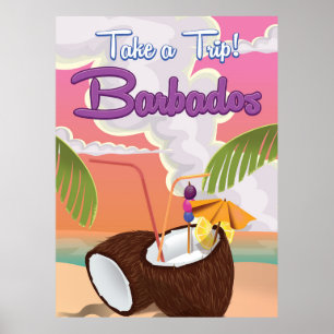 Barbados Vacation Cartoon travel poster