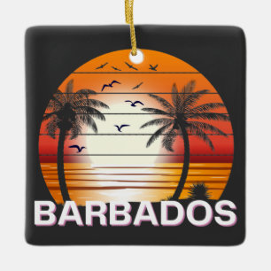 Barbados Vintage Palm Trees Summer Beach Ceramic Ornament