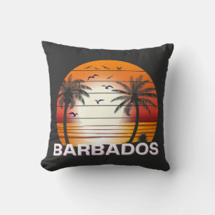 Barbados Vintage Palm Trees Summer Beach Cushion