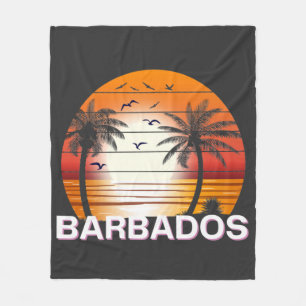 Barbados Vintage Palm Trees Summer Beach Fleece Blanket