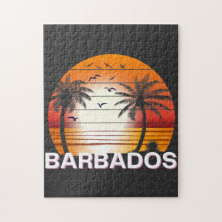 Barbados Vintage Palm Trees Summer Beach Jigsaw Puzzle