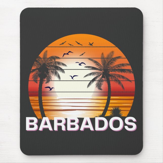 Barbados Vintage Palm Trees Summer Beach Mouse Mat (Front)