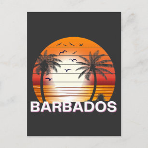 Barbados Vintage Palm Trees Summer Beach Postcard