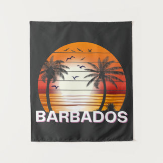 Barbados Vintage Palm Trees Summer Beach Tapestry