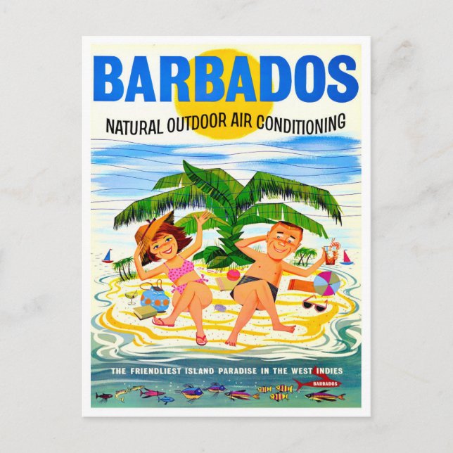 Barbados vintage travel postcard (Front)