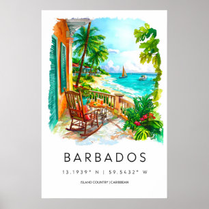 Barbados Watercolor Poster Barbados Travel Print