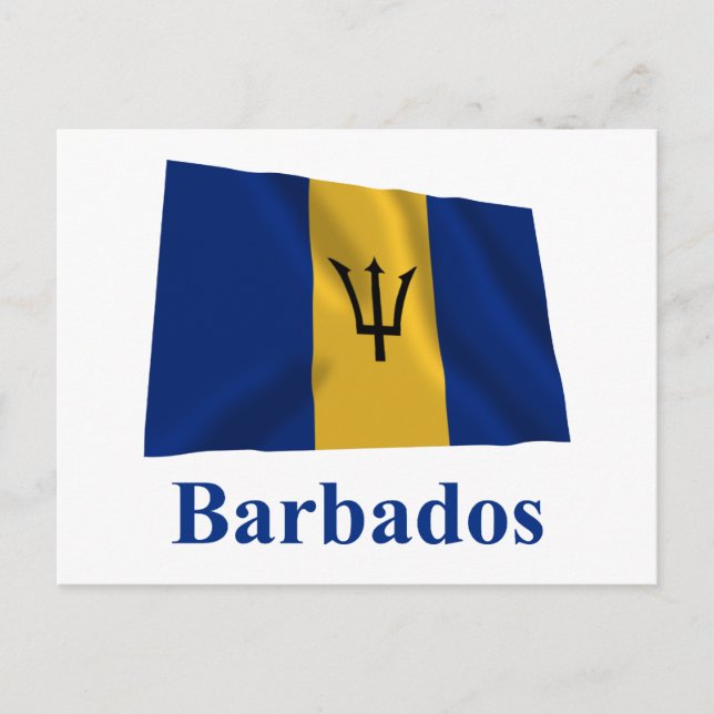 Barbados Waving Flag with Name Postcard (Front)