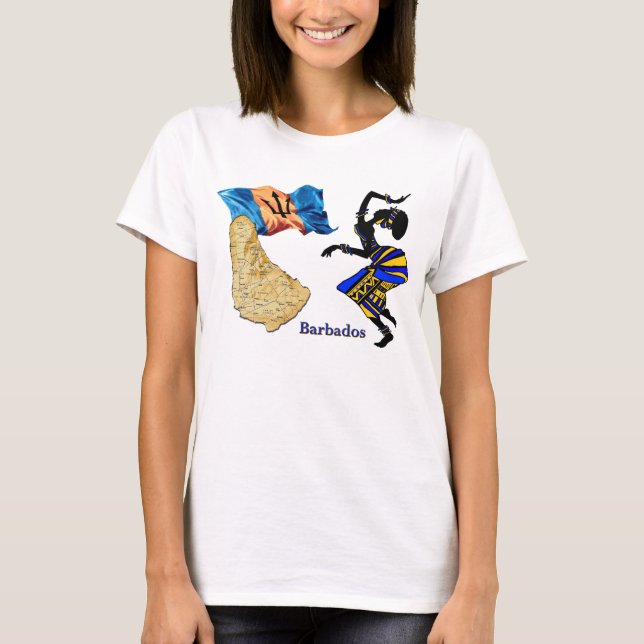 BARBADOS WOMAN  T-SHIRT WITH MAP AND FLAG (Front)