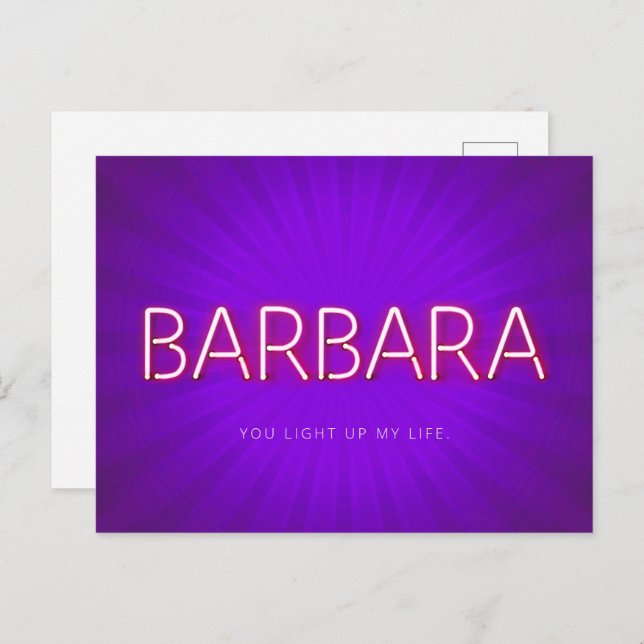 Barbara name in glowing neon lights card (Front/Back)