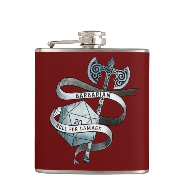 Barbarian roll for damage d20 great axe hip flask (Front)