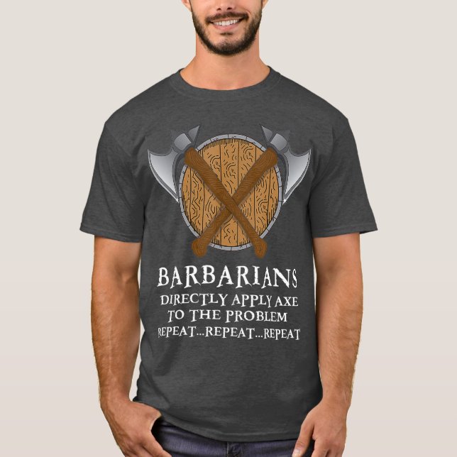 Barbarian RPG Gamer Shirt Funny Axe shield Tee (Front)