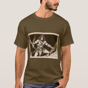 Barbarian w Broadsword Sepia Gold Pop Art Style T-Shirt