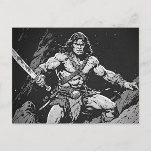 Barbarian With a Broadsword 50s Ink Graphic Style Postcard