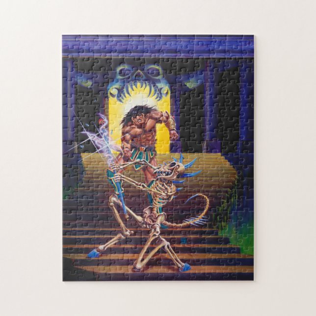 Barbarian with Skeleton Wizard Jigsaw Puzzle (Vertical)
