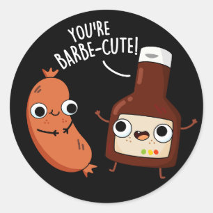 Barbe-cute Funny Barbecue Pun Dark BG Classic Round Sticker