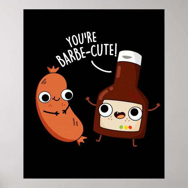 Barbe-cute Funny Barbecue Pun Dark BG Poster (Front)