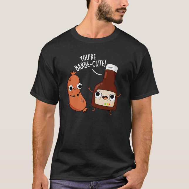 Barbe-cute Funny Barbecue Pun Dark BG T-Shirt (Front)
