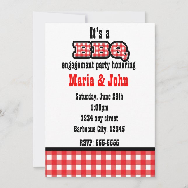 Barbecue BBQ Gingham Summer Country Party Invitation (Front)