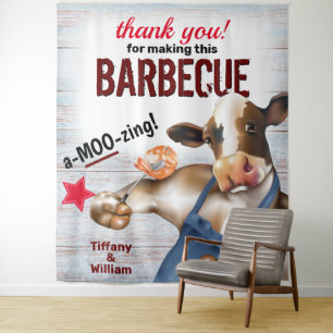 Barbecue Cookout Cow Grilling Shrimp Backdrop Tapestry