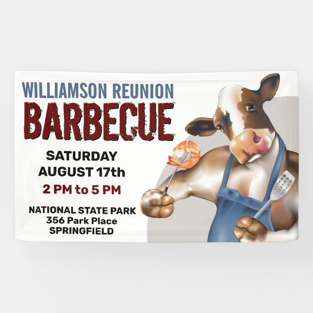 Barbecue Cookout Cow Grilling Shrimp Banner (Horizontal)