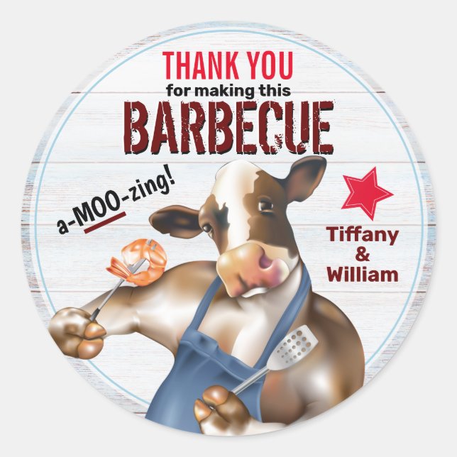 Barbecue Cookout Cow Grilling Shrimp Classic Round Sticker (Front)