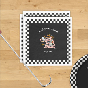 Barbecue Cookout Pig Playing Banjo Black Custom Napkin