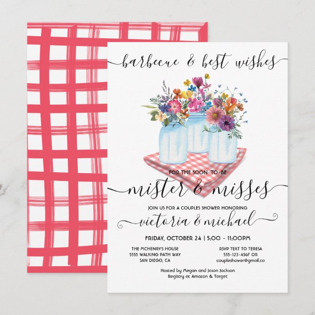 Barbecue Couples Shower Rehearsal Dinner Floral Invitation (Front/Back)