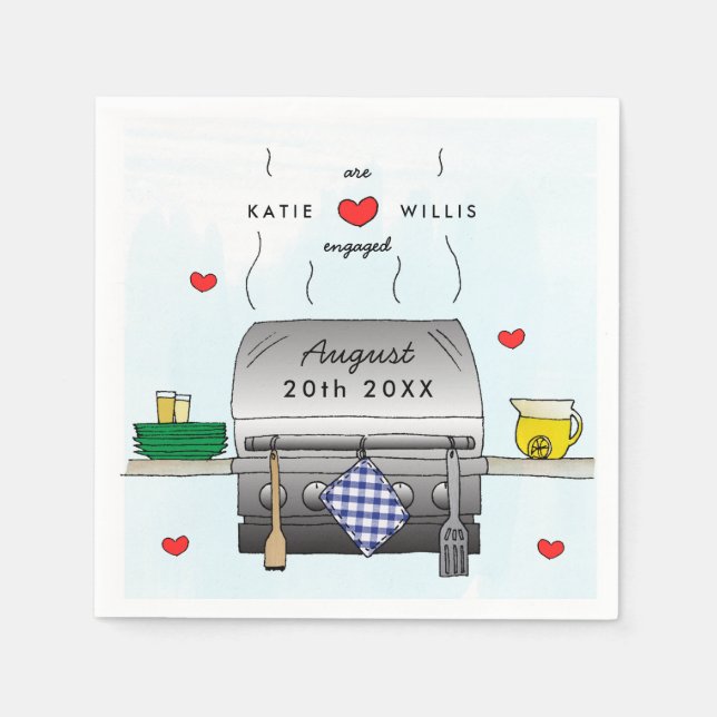 Barbecue Grill Engagement Party Paper Napkin (Front)