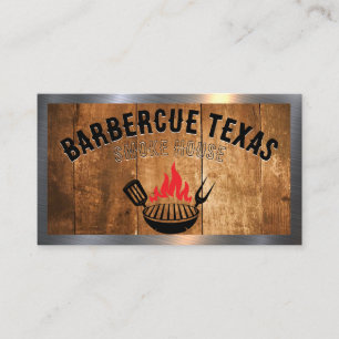 Barbecue Grill Fire Logo   Wood and Metal Business Card