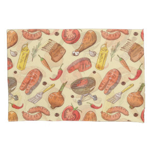 Barbecue, grill, hand-drawn seamless background. pillowcase