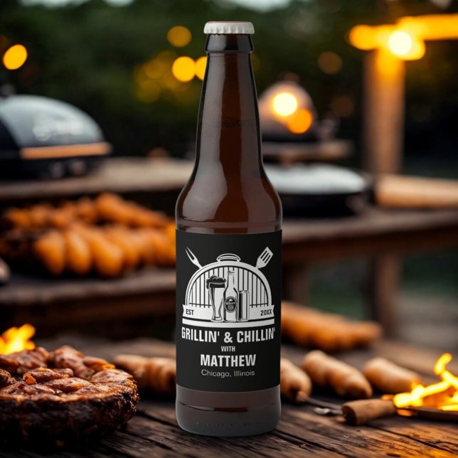 Barbecue Grillin' & Chillin Bachelor Party Beer Bottle Label (Creator Uploaded)