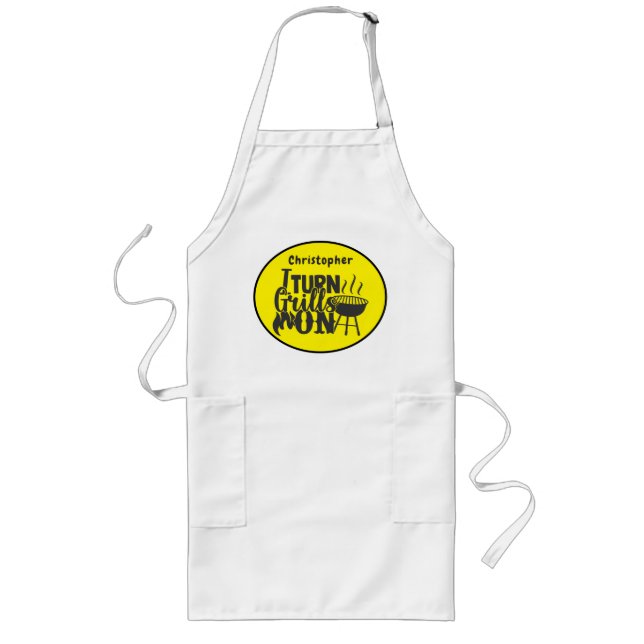 Barbecue Humor Backyard Tailgate BBQ Turn On Grill Long Apron (Front)