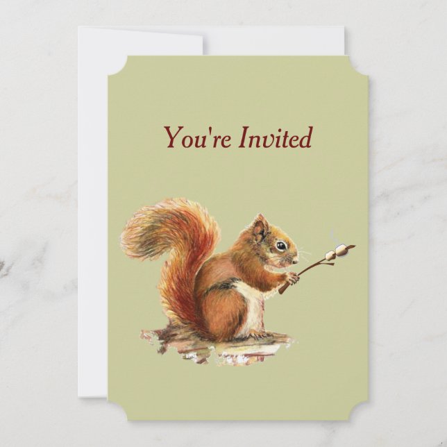 Barbecue Invite Squirrel Toasting Marshmallows Fun (Front)
