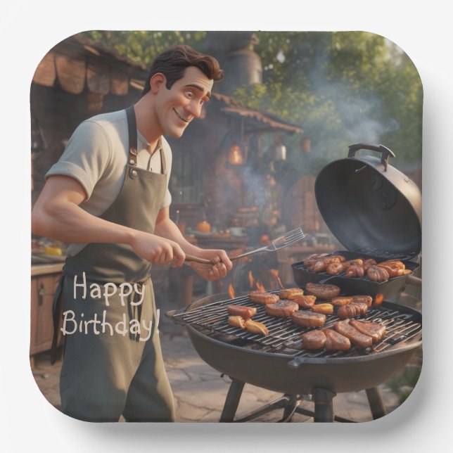 Barbecue Man Birthday Paper Plate (Front)