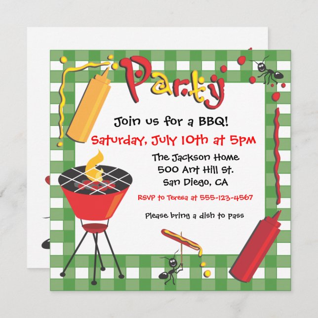 Barbecue Party Invitation with uninvited guests (Front/Back)
