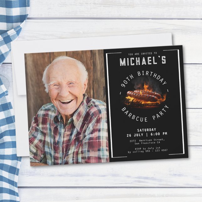 Barbecue Photo 90th Birthday Party Invitation (Mockup View)