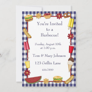 Barbecue Picnic Border Blue Invitation