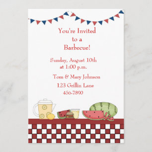 Barbecue Picnic Chequered Border Invitation