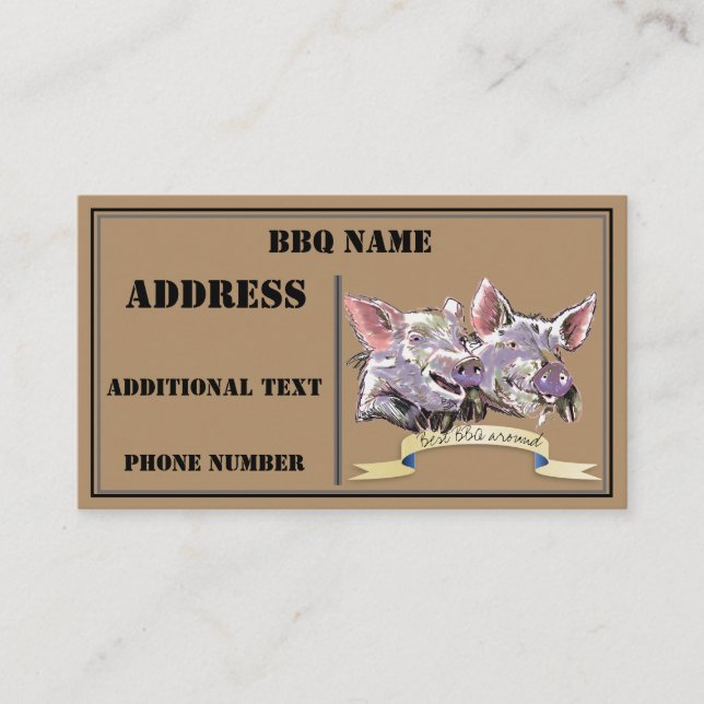 Barbecue Pigs Pen and Ink Watercolor Sketch Business Card (Front)